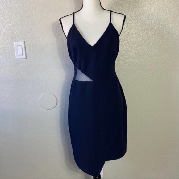 Xscape Blue Asymmetrical Hem Cocktail Mini Dress - Picture 2 of 7